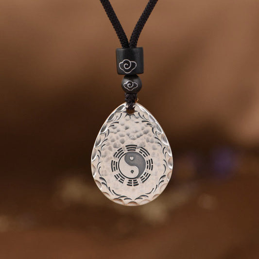 Collar con colgante de plata de ley 999 con diseño de gota de agua y Yin Yang Bagua, piedras de Buda, armonía y equilibrio 