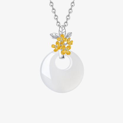 Collar con colgante de flor de armonía de doce meses de calcedonia redonda de plata de ley 925 con piedras de Buda 