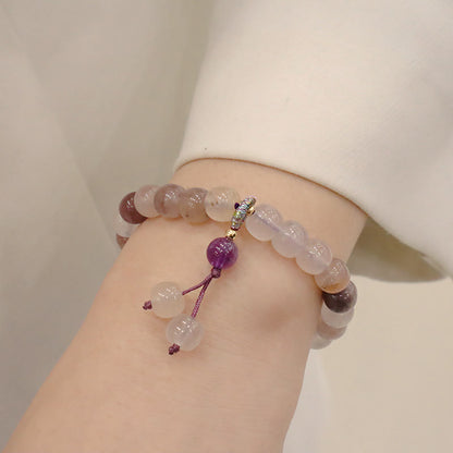 Pulsera de cuentas de Buda con cuentas de jade, seda dorada y morada natural, con flor violeta y dije de riqueza 
