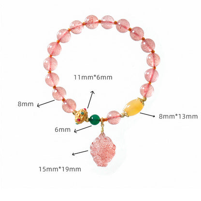 Buddha Stones Natural Strawberry Quartz Nine-Tailed Fox Healing Bracelet