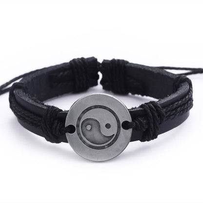 Buddha Stones Retro Yin Yang Leder Harmonie String Armband