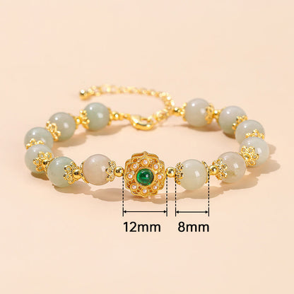 Buddha Stones Armband mit Perlenkette aus natürlicher Jade 
