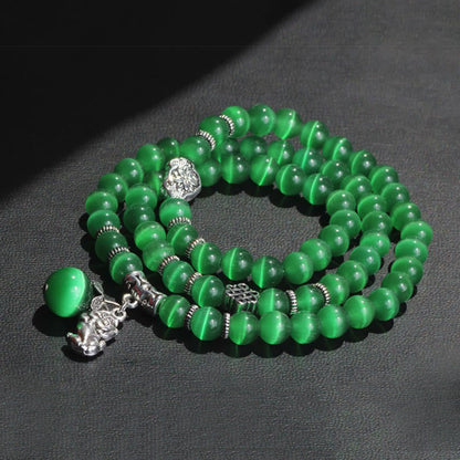 Pulsera triple vuelta con soporte PiXiu de ojo de gato y piedras de Buda