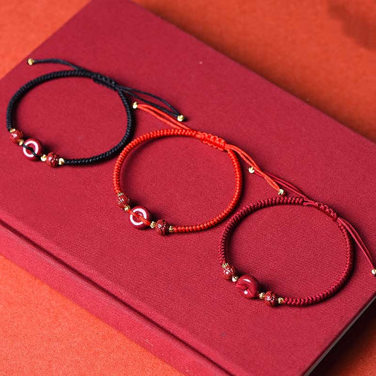 Buddha Stones Handmade Zinnober Frieden Schnalle Lotus Ruhe Segen geflochtenen Seil Armband