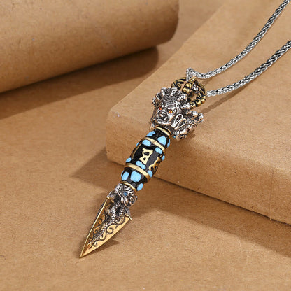 Collar con colgante giratorio de riqueza con diseño de Om Mani Padme Hum, cuentas Dzi, piedras de Buda del Tíbet, patrón Dorje Vajra 