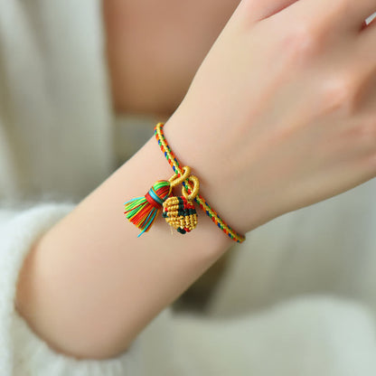 Pulsera con abalorios de bolas doradas Zongzi hechas a mano con cuerda colorida y piedras de Buda