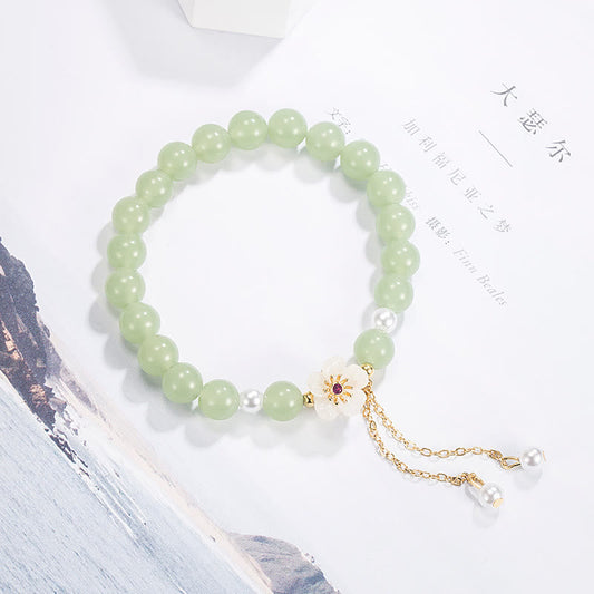 Buddha Stones Jade Pfirsichblüte Blume Perle Glück Segen Armband