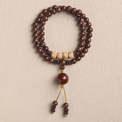 Pulsera de doble vuelta con semillas de Bodhi y sándalo rojo de hoja pequeña con piedras de Buda y sándalo
