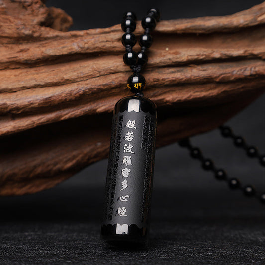 Colgante de obsidiana negra natural con piedras de Buda para purificación del Sutra del Corazón 