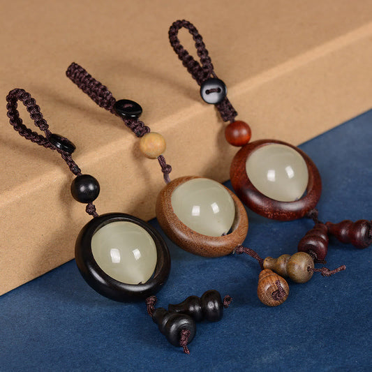 Llavero de la paz con piedras de Buda, sándalo rojo, madera de ébano, sándalo verde, calabaza luminosa con cuentas de la suerte 