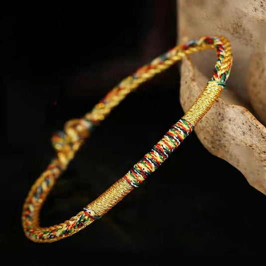 Buddha-Steine, handgefertigt, goldfarben, mehrfarbig, Seil, Schutz, geflochtenes Armband, Fußkettchen