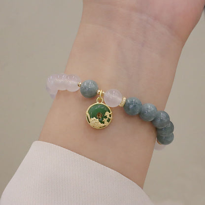 Buddha Stones Weißer Achat Jade Lotusblume Friedensschnalle Schutzarmband 