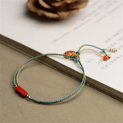 Buddha Stones Handmade Cinnabar As One Wishes Blessing Braid Double Layer Bracelet
