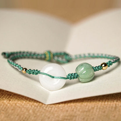 Pulsera trenzada con cuentas de calabaza y hebilla de paz de jade blanco y piedras de Buda para bendición de la suerte