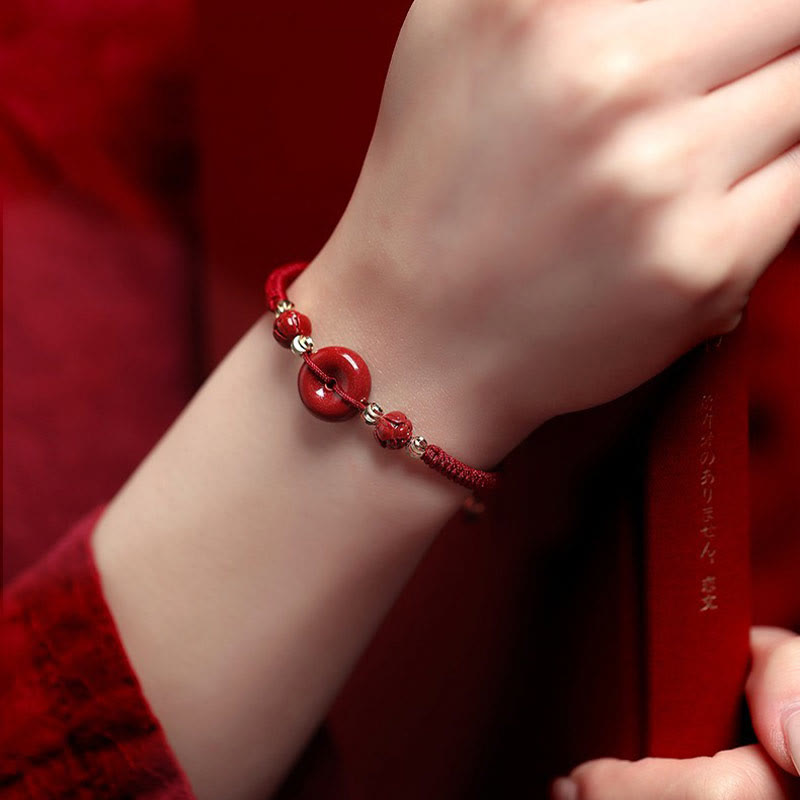 Pulsera trenzada con bendición de paz y cinabrio de loto hecha a mano con piedras de Buda