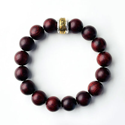 Pulsera protectora con amuleto de sándalo rojo y hojas pequeñas de Buda 