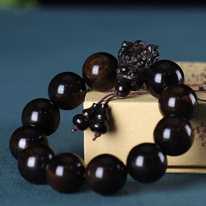 Pulsera de protección con piedras de Buda, palisandro, sándalo verde, hoja pequeña, sándalo rojo, agar y dragón tallado 