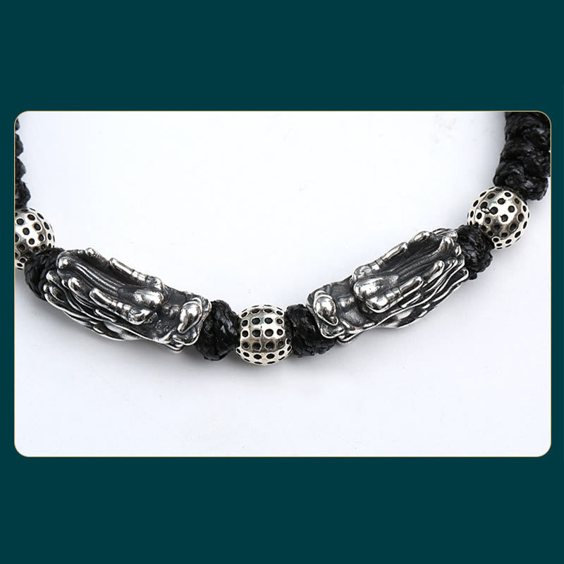 Buddha Stones 999 Sterling Silber Doppeldrache Glück Handgefertigtes geflochtenes Armband