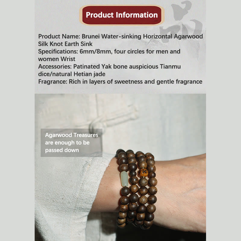 Piedras de Buda 108 cuentas Mala Brunei Agarwood Hetian Jade Yak hueso fuerza equilibrio pulsera 