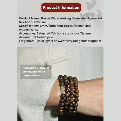Piedras de Buda 108 cuentas Mala Brunei Agarwood Hetian Jade Yak hueso fuerza equilibrio pulsera 