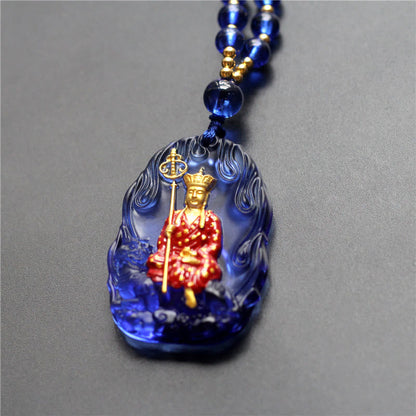 Collar con colgante de amuleto de compasión de cristal de Buda Liuli de piedras de Buda Ksitigarbha