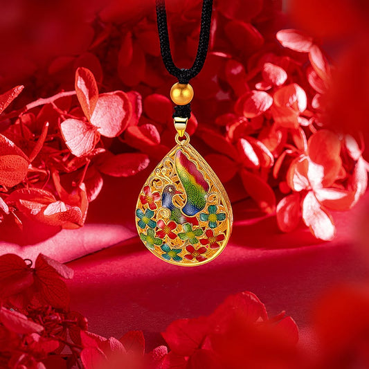 Buddha Stones Bunte Phoenix Blume Glück Stärke Halskette Anhänger
