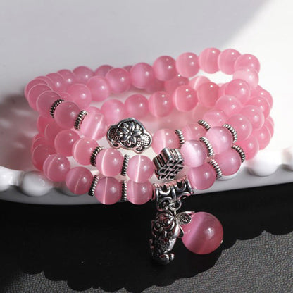 Pulsera triple vuelta con soporte PiXiu de ojo de gato y piedras de Buda