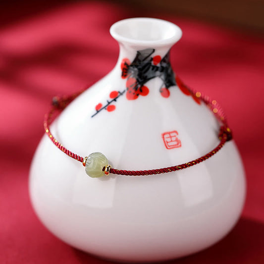Pulsera de hilo rojo con piedras de Buda, jade hetiano, loto y suerte, bañada en oro y plata de ley 925
