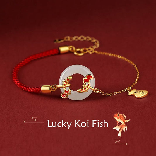 Buddha Stones 999 Sterling Silber Hetian Weiße Jade Doppel Koi Fisch Friedensschnalle Glücksbringer Reichtum Armband