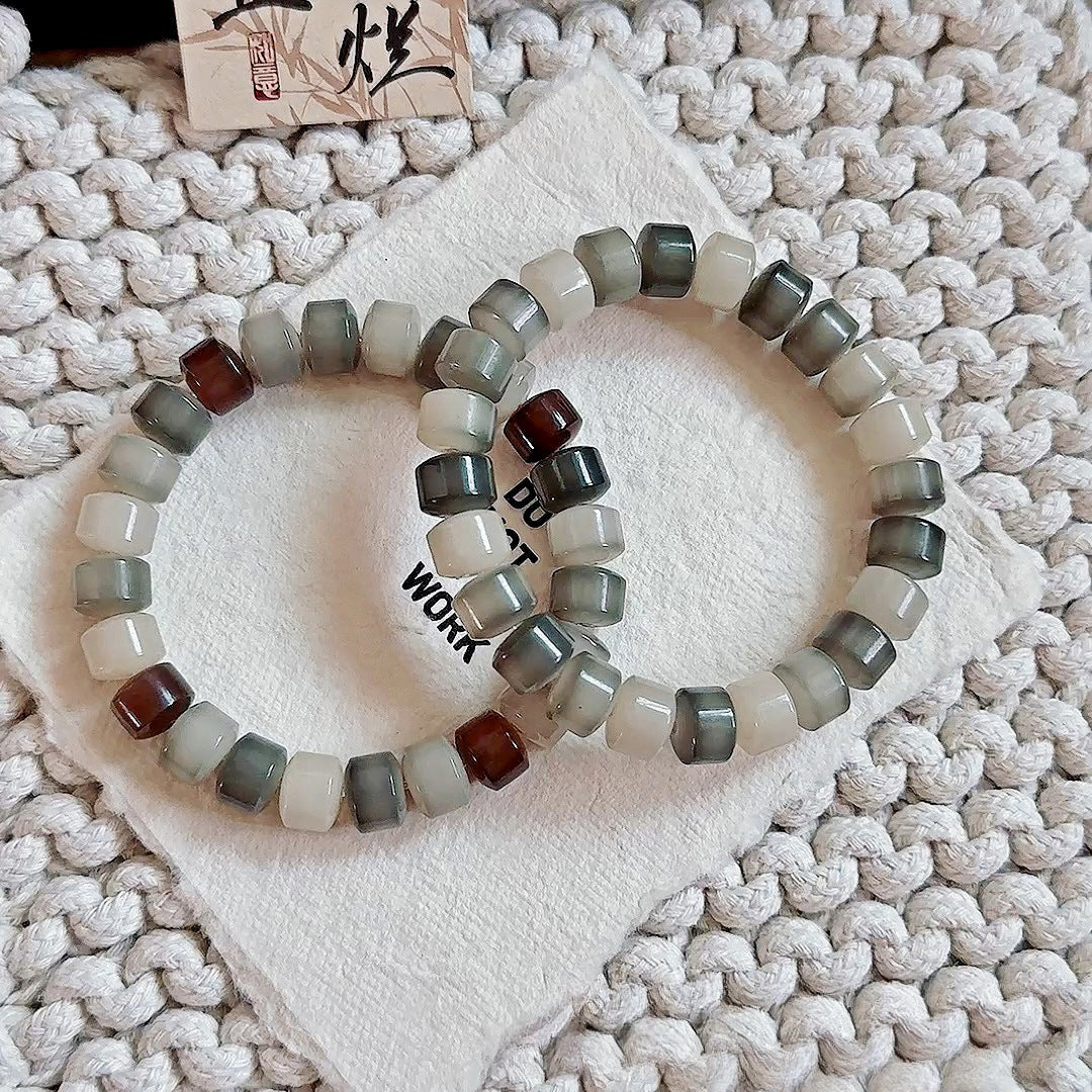 Premium Mini Golden Wheel Beads Mint Iced Tea Multi-Treasure White Jade Bodhi Bead Bracelet - Touch Bling