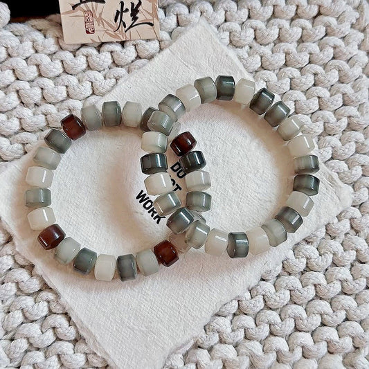 Premium Mini Golden Wheel Beads Mint Iced Tea Multi-Treasure White Jade Bodhi Bead Bracelet - Touch Bling