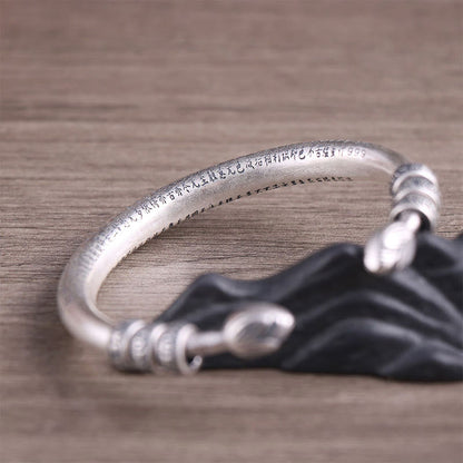 Pulsera de plata de ley 999 con piedras de Buda, corazón, Sutra, Om Mani Padme Hum, paz y pureza grabadas