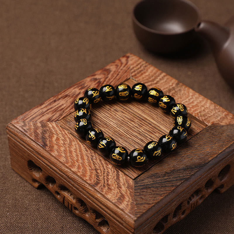 Pulsera de meditación Om Mani Padme Hum con piedras de Buda, cristal blanco del Tíbet, ónix negro