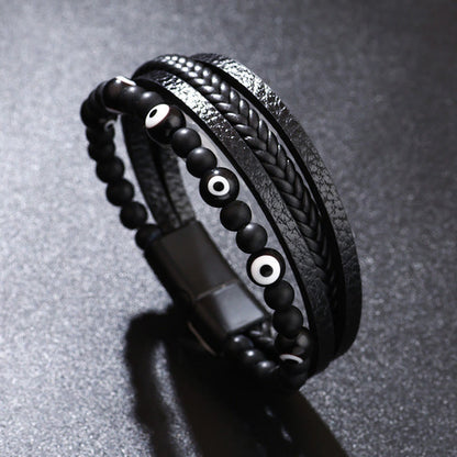 Pulsera trenzada multicapa con cuentas y protección de ojo de tigre y piedras de Buda