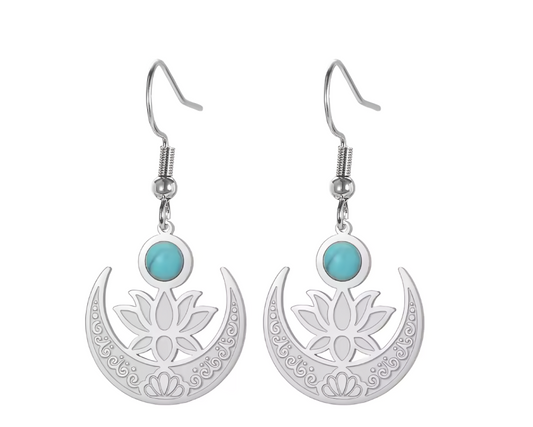 Lotus Moon Turquoise Dangle Earrings