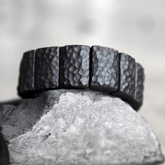 Pulsera de pareja con textura de madera de ébano vintage y piedras de Buda 