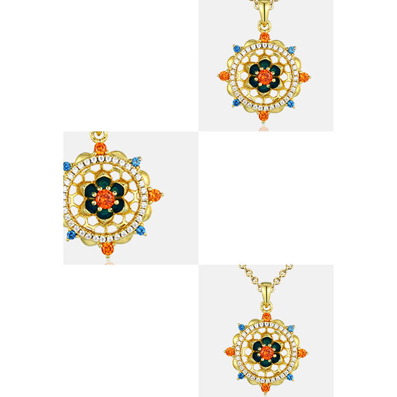 Collar con colgante de flor de loto de plata de ley 925 con piedras de Buda y circonitas de colores para un nuevo comienzo.