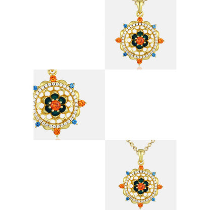 Collar con colgante de flor de loto de plata de ley 925 con piedras de Buda y circonitas de colores para un nuevo comienzo.