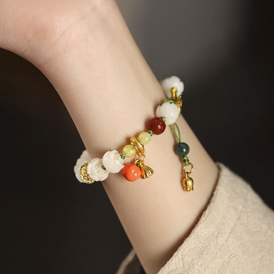 Pulsera de paz y armonía con cuentas de calabaza, semillas de bodhi naturales y piedras de Buda