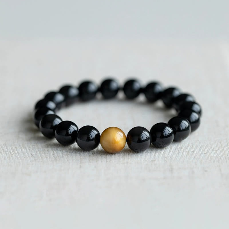 Buddha Stones Armband aus natürlichem Regenbogen-Obsidian und Tigerauge mit positiver Liebe