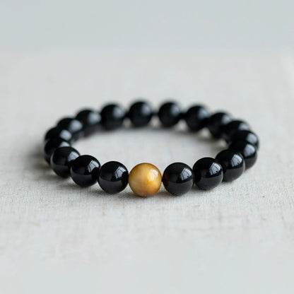 Buddha Stones Armband aus natürlichem Regenbogen-Obsidian und Tigerauge mit positiver Liebe