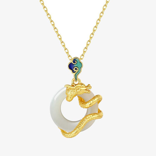 Collar con colgante de plata de ley 925 con piedras de Buda y jade blanco hetiano, con hebilla de paz y nubes auspiciosas, ideal para el éxito. 