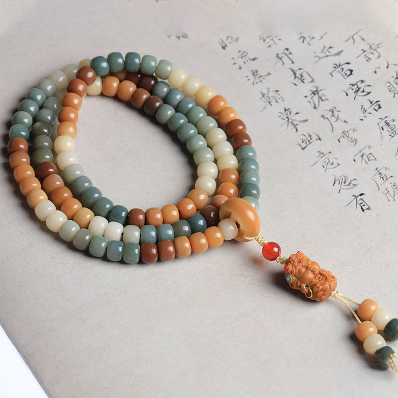 Buddha Stones 108 Mala-Perlen Farbverlauf Bodhi Seed Grüne Tara Buddha Gravur Peace Harmony Armband