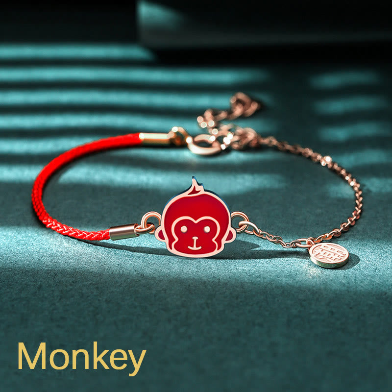 Buddha Stones 925 Sterling Silber Farbwechselndes chinesisches Sternzeichen Glücksschutz Rotes Kettenarmband 