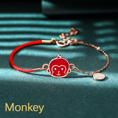 Buddha Stones 925 Sterling Silber Farbwechselndes chinesisches Sternzeichen Glücksschutz Rotes Kettenarmband 