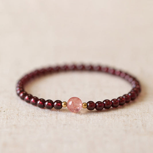 Pulsera de piedra de Buda con cuarzo fresa y granate natural