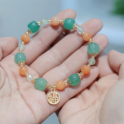 Pulsera de la riqueza con cuentas de calabaza de jade de seda dorada natural y piedras de Buda 