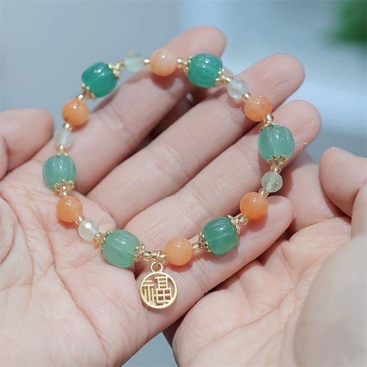 Pulsera de la riqueza con cuentas de calabaza de jade de seda dorada natural y piedras de Buda 