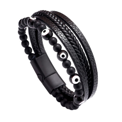 Pulsera trenzada multicapa con cuentas y protección de ojo de tigre y piedras de Buda