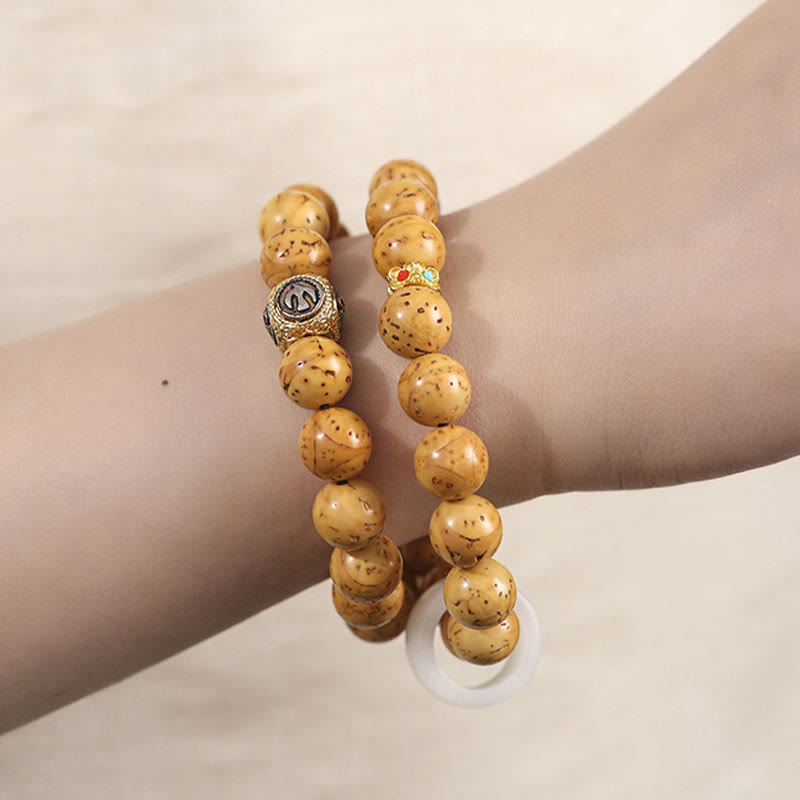 Pulsera de doble vuelta con semillas de Bodhi de rata y oro púrpura tibetano natural con piedras de Buda